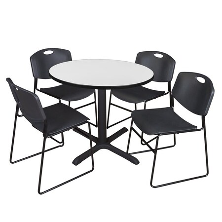 Regency Cain Round Table & Chair Sets, 36 W, 36 L, 29 H, Wood, Metal, Polypropylene Top, White TB36RNDWH44BK